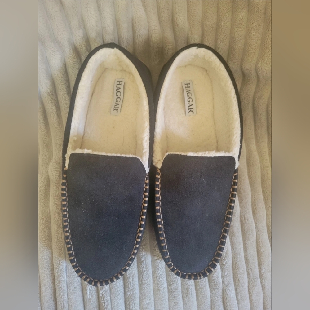 Haggar Men's House Shoes Large Loafer  9.5-10.5 Black Fur Lagenlook Quiet Luxury